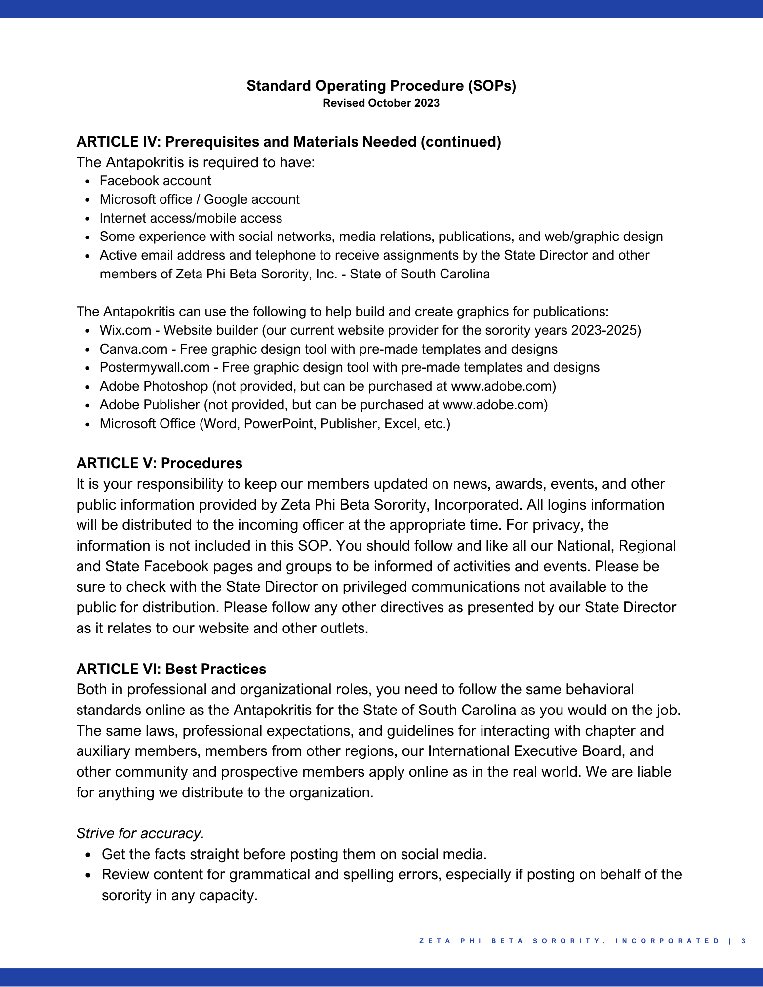 Page 3 of the October 2023 revised South Carolina State Reporter procedures with responsibilities and accuracy guidance
