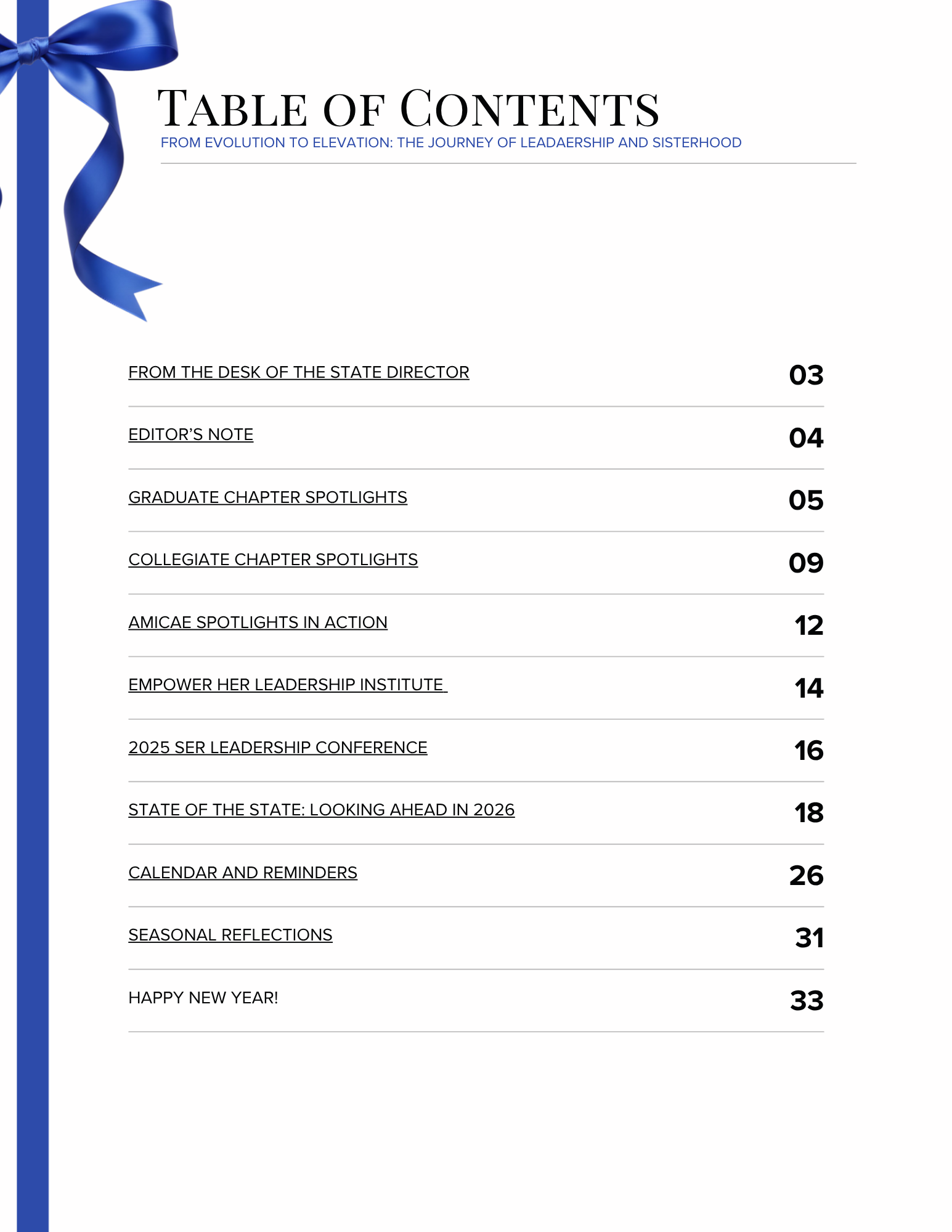 Table of contents listing chapter spotlights and editorial sections in The Zeta Pipeline